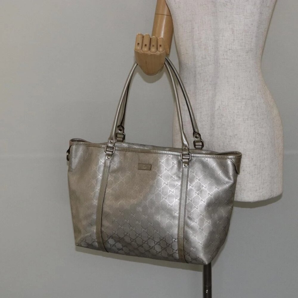 GUCCI GG Implementation Tote Bag Silver 197953 Auth 146864